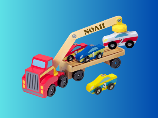 Personalized Magnetic Car Loader Wooden Toy Set